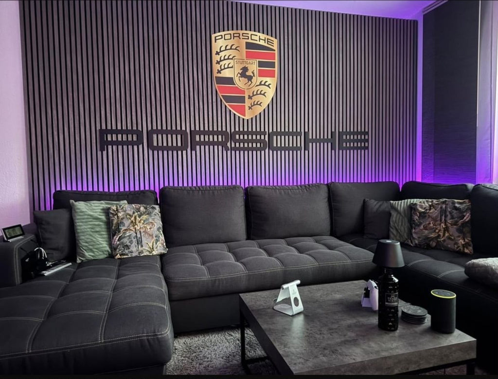 Porsche Metal Letter & Crest Wall Sign Set – High-End Garage Wall Art Decor