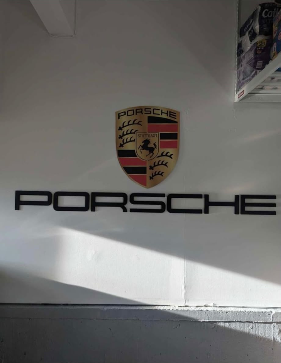 Porsche Metal Letter & Crest Wall Sign Set – High-End Garage Wall Art Decor