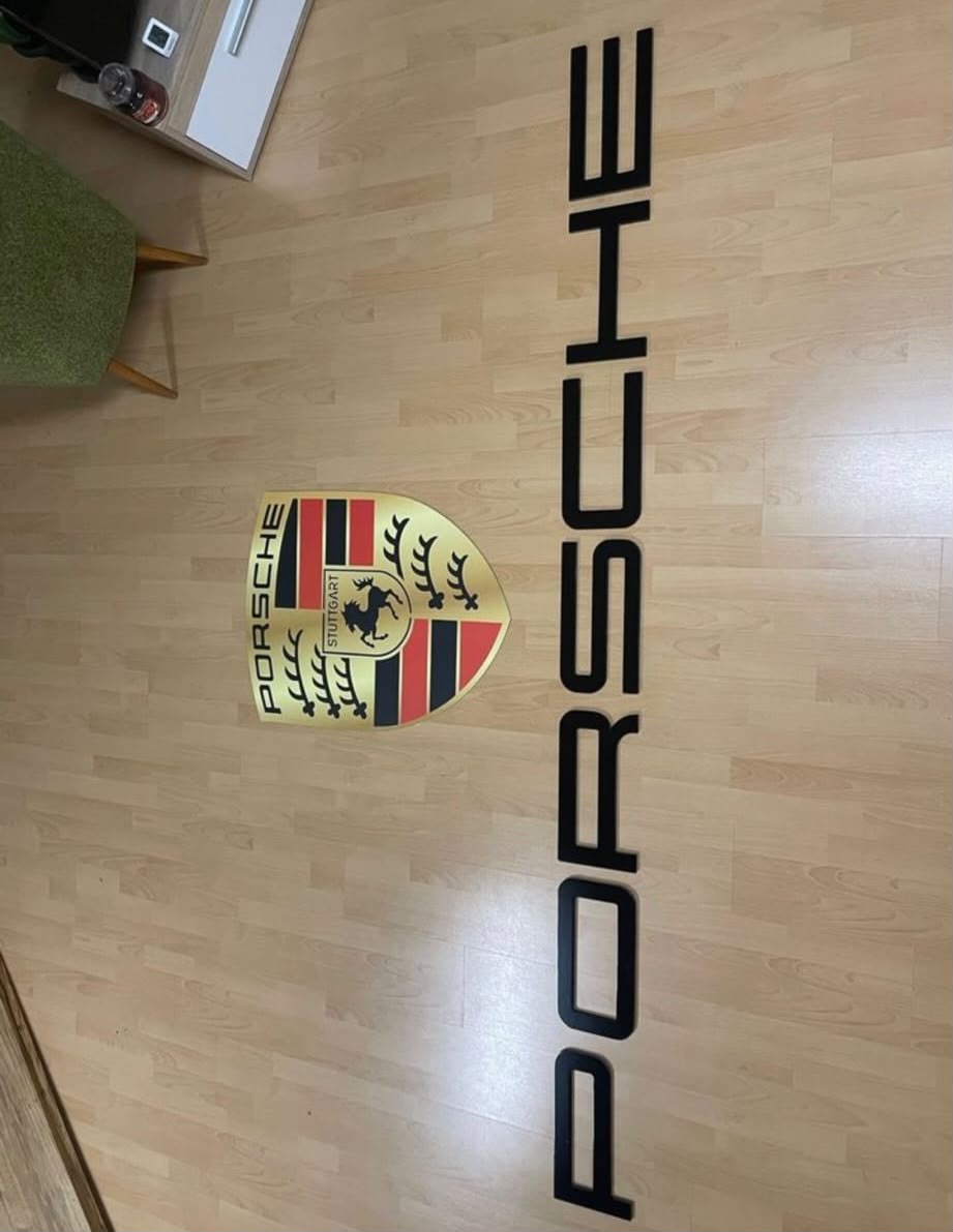 Porsche Metal Letter & Crest Wall Sign Set – High-End Garage Wall Art Decor