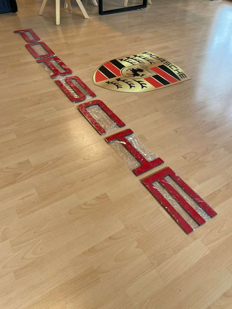 Porsche Metal Letter & Crest Wall Sign Set – High-End Garage Wall Art Decor