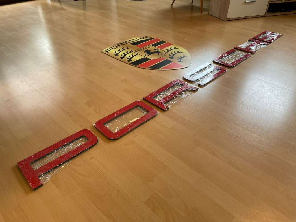 Porsche Metal Letter & Crest Wall Sign Set – High-End Garage Wall Art Decor
